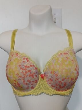 Victoria's Secret Dream Angels Lined Demi Sexy Yellow Multi Floral Lace Bra